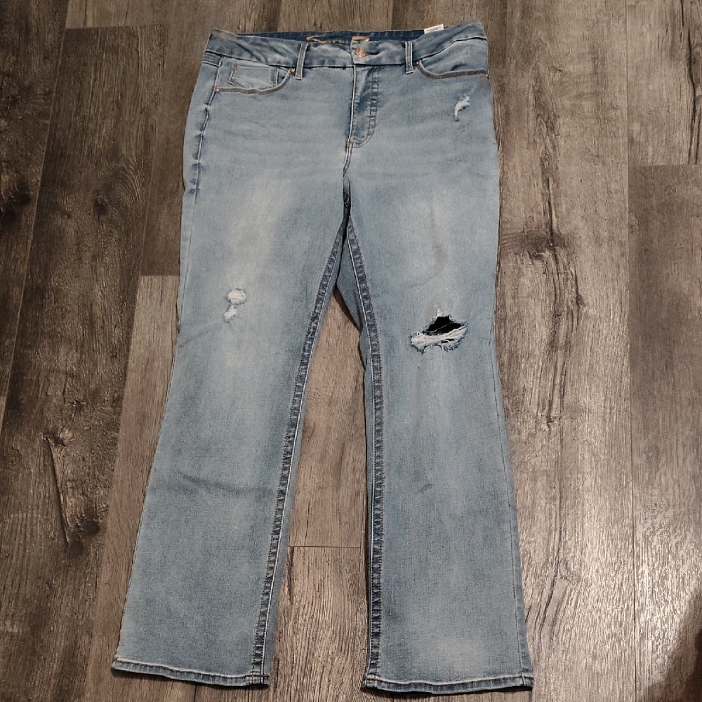 Seven7 Light Blue Distressed Flare Jeans